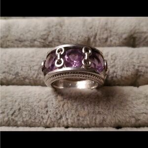 Anthony Nak Silver and Purple Amethyst chain mail ring size 5